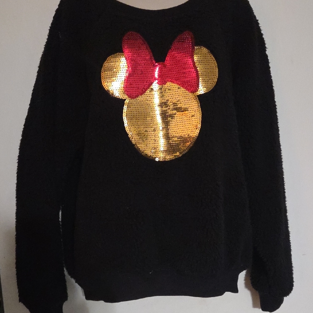 Black Sweater with Gold and Red Sequin Design